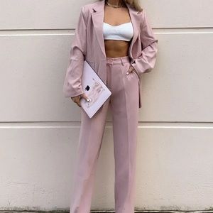 Zara straight cut blazer with pockets pale pink